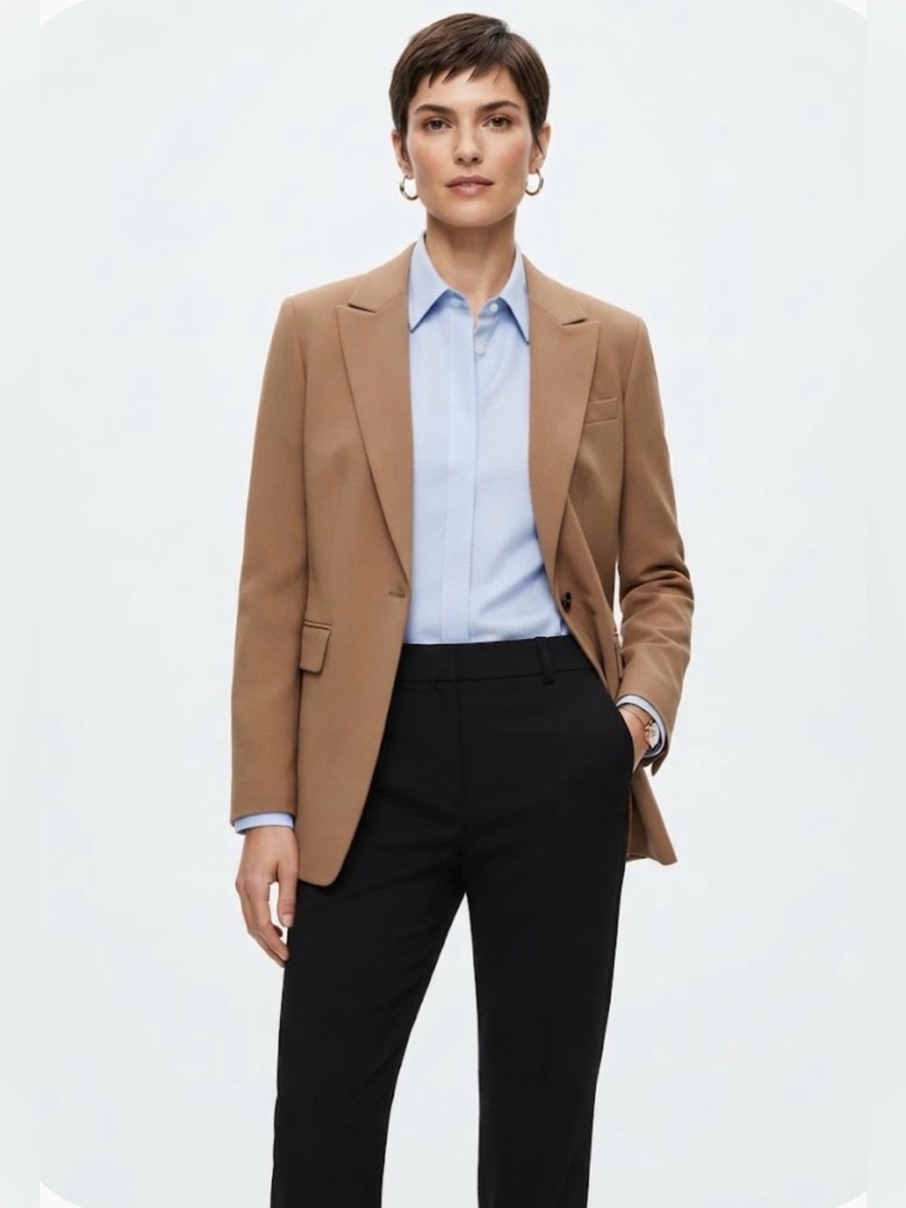 Theory 'Etienne B_Modern Crepe 2' Camel One-Button Blazer - Size 16